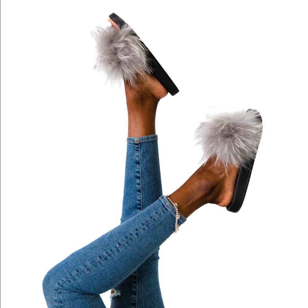 Fly Girl Furs Ash Grey Fur Slides